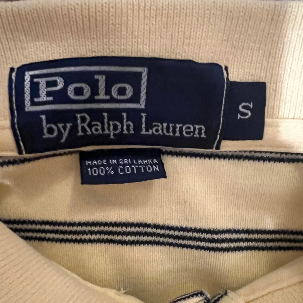 Vintage 100% Cotton Polo Ralph Lauren Yellow Polo Shirt with Blue Stripes- Sz S